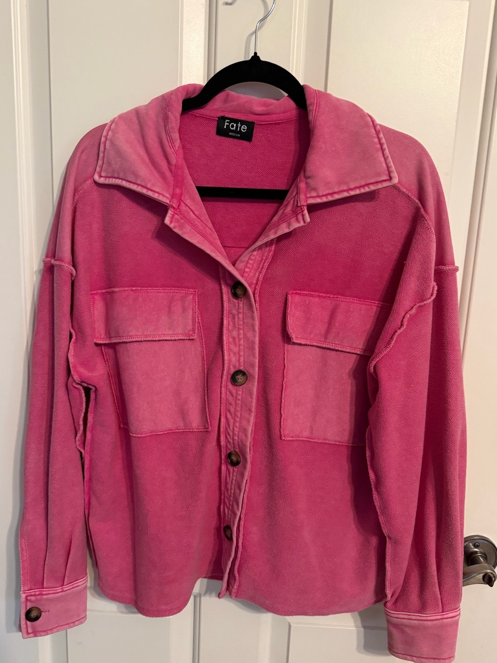 Fate Pink Button-Front Pocket Knit Jacket